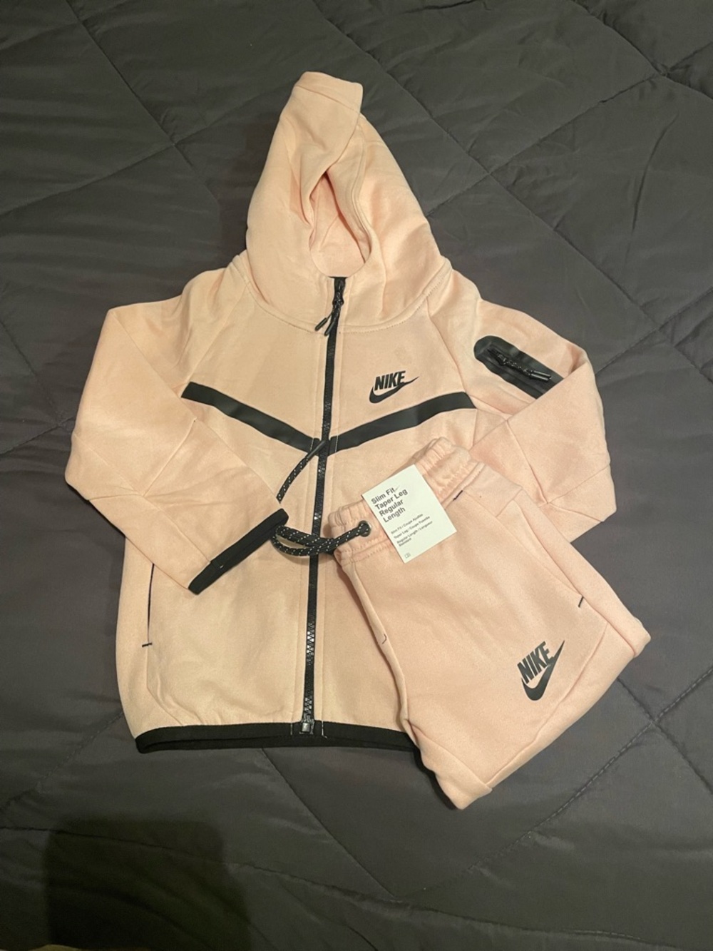 Kids Nike Tech Light Pink & Black Zip Hoodie and Jogger Set